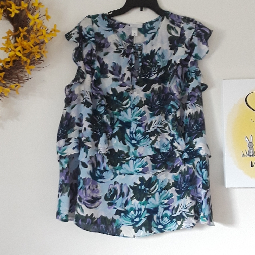 Ava & Viv GORGEOUS Ruffle PurpleBlue Floral Blouse